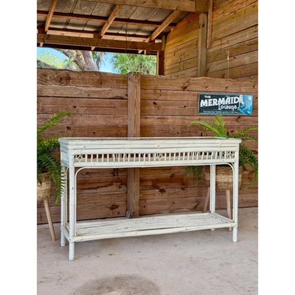 Vintage Coastal Brighton Pavilion Style Painted Bamboo Console Table - Image 3