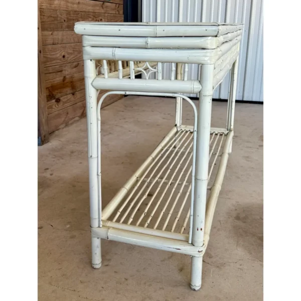 Vintage Coastal Brighton Pavilion Style Painted Bamboo Console Table - Image 4
