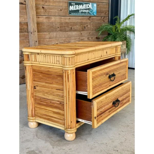 Vintage Coastal Organic Modern Pencil Reed Rattan Two Drawer Chest Nightstand - Image 4