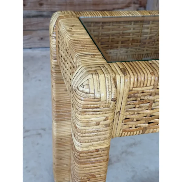 Vintage Coastal Organic Modern Rattan Wrapped Console Table in the Manner of Billy Baldwin - Image 5