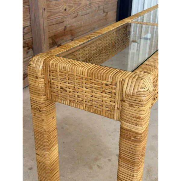 Vintage Coastal Organic Modern Rattan Wrapped Console Table in the Manner of Billy Baldwin - Image 10