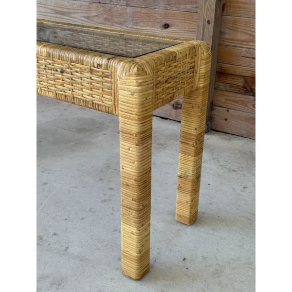 Vintage Coastal Organic Modern Rattan Wrapped Console Table in the Manner of Billy Baldwin - Image 7