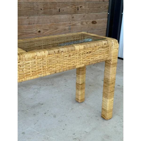 Vintage Coastal Organic Modern Rattan Wrapped Console Table in the Manner of Billy Baldwin - Image 8
