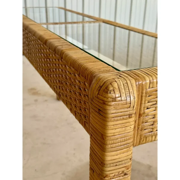 Vintage Coastal Organic Modern Rattan Wrapped Console Table in the Manner of Billy Baldwin - Image 6