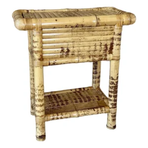 Vintage Coastal Organic Modern Tortoise Bamboo Side Table