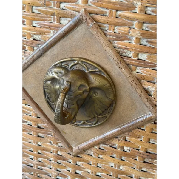 Vintage Coastal Regency Handwoven Rattan Sideboard With Elephant Head Pulls - Image 7