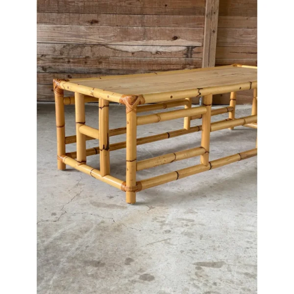 Vintage Mid-Century Coastal Bamboo Coffee Table - Image 4