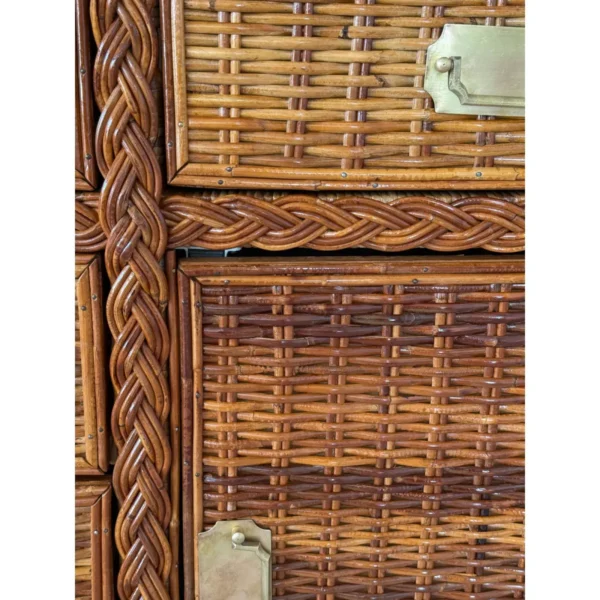 Vintage Organic Modern Restored Large Braid Rattan Sideboard With Brass Hardware - Image 6