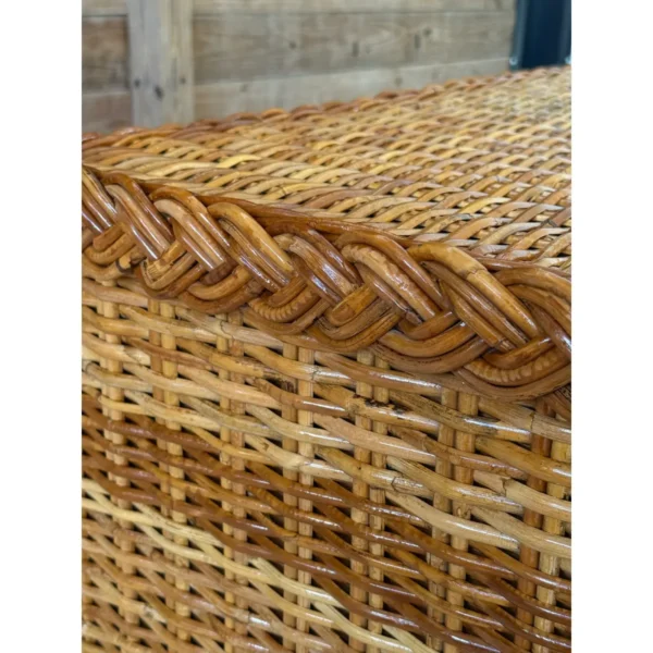 Vintage Organic Modern Restored Large Braid Rattan Sideboard With Brass Hardware - Image 5