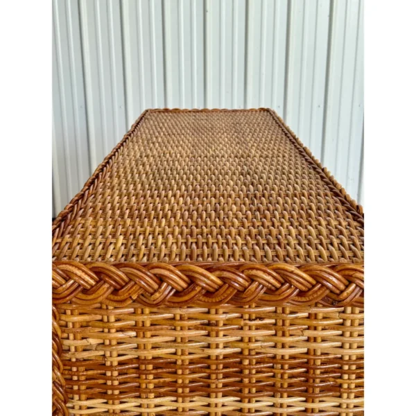 Vintage Organic Modern Restored Large Braid Rattan Sideboard With Brass Hardware - Image 7