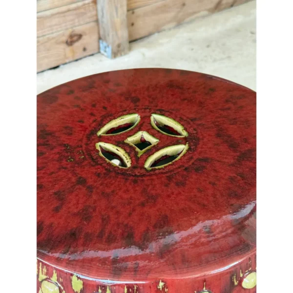 Vintage Oxblood Red Chinese Ceramic Glazed Garden Stool With Pierced Detailing - Image 4
